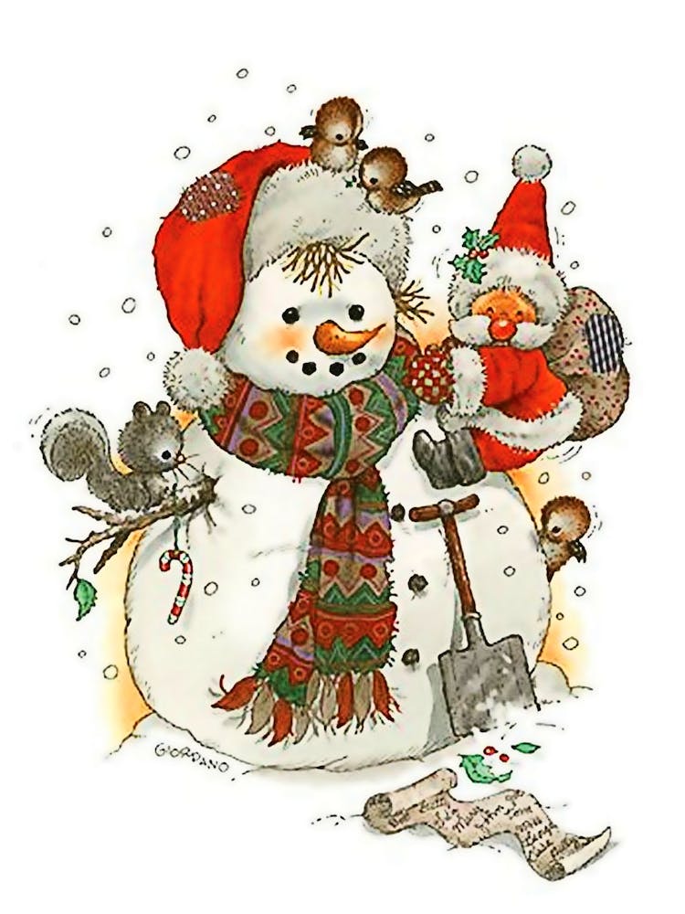 Snowman With Little Santa Claus