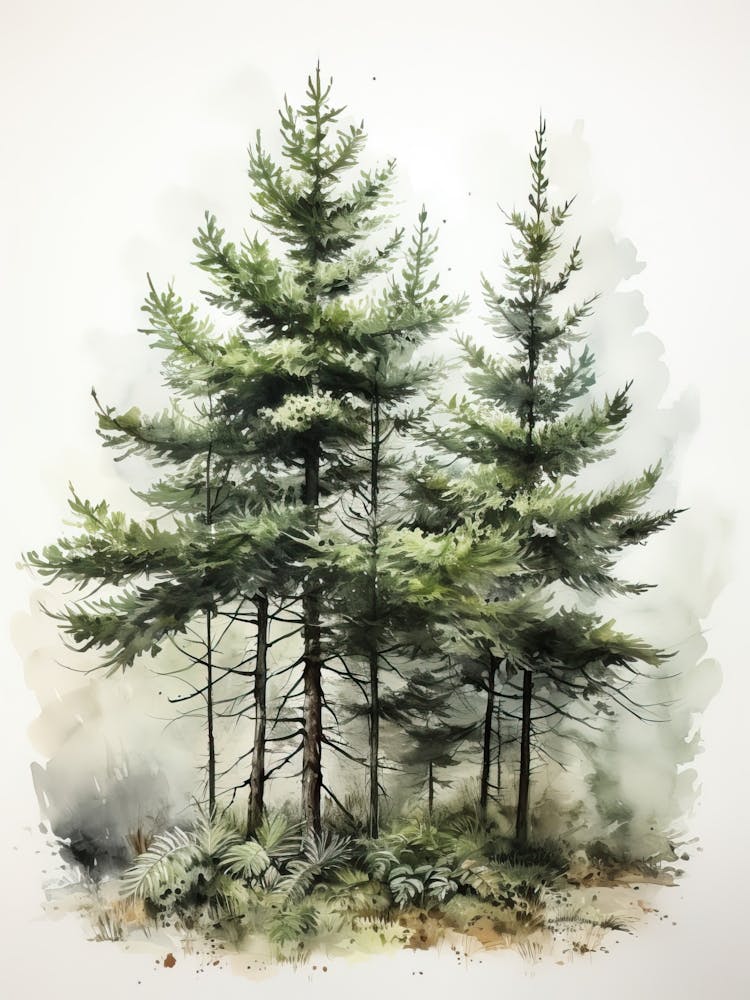 Trees, Japanese Brush Painting, Ukiyo E, Minimal 1
