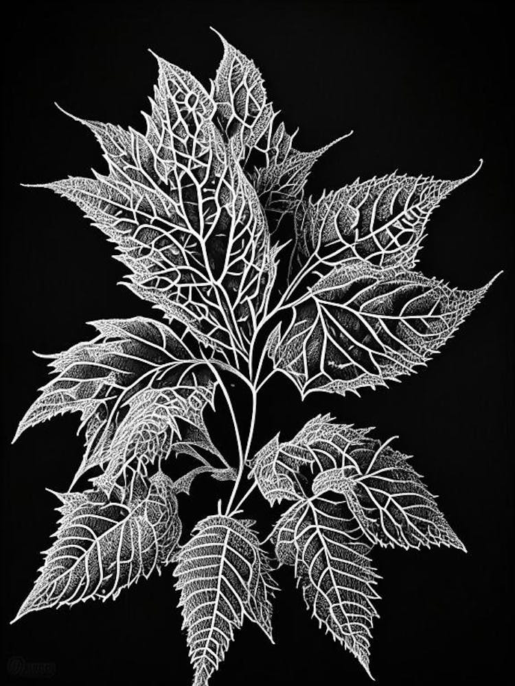 Pokeweed Leaf Linocut 2