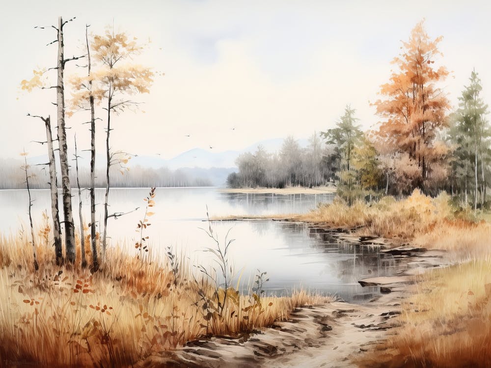 A Painting Of A Lake In Autumn 61