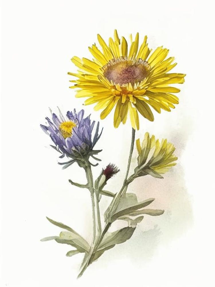 Golden Aster Wildflower Watercolour
