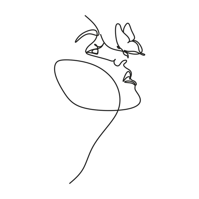Single line face & butterfly drawing, simple modern line art