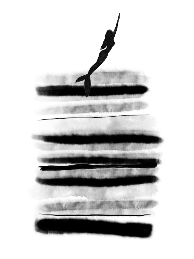 Abstract Black and White Mermaid