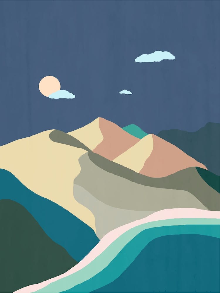 Midnight Beach And Mountains