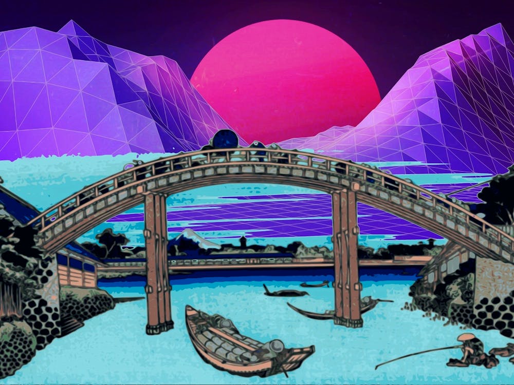 Synthwave Space: 36 views of mount Fuji [synthwave/vaporwave/cyberpunk] — aesthetic poster, retrowave poster, neon poster