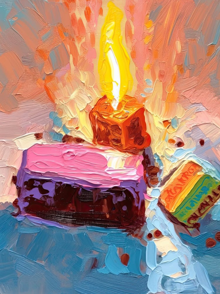 A Slice Of Birthday Cake Oil Painting 2