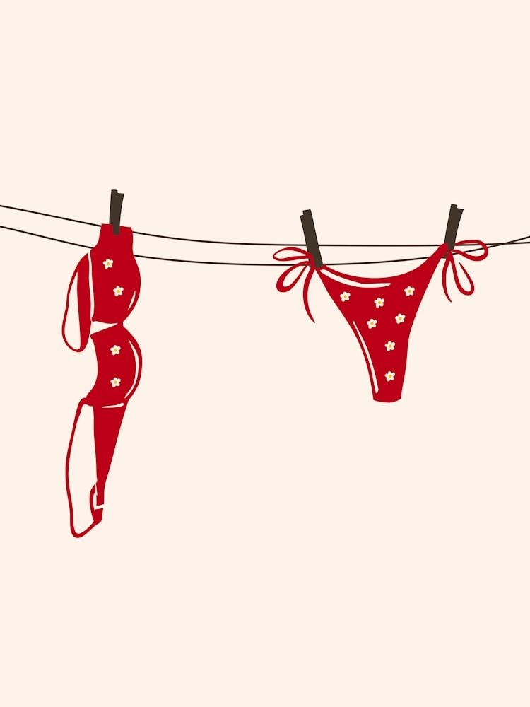 Red Bikini Hanging On Clothesline