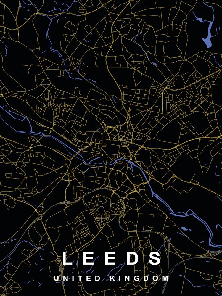 Leeds City Map Black and Gold