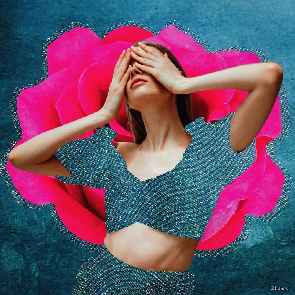 Hot Pink Glitter Denim Model Collage Pink & Navy Square
