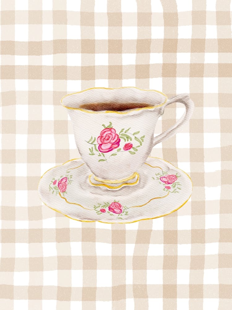 Pink Tea Cup Gingham Poster