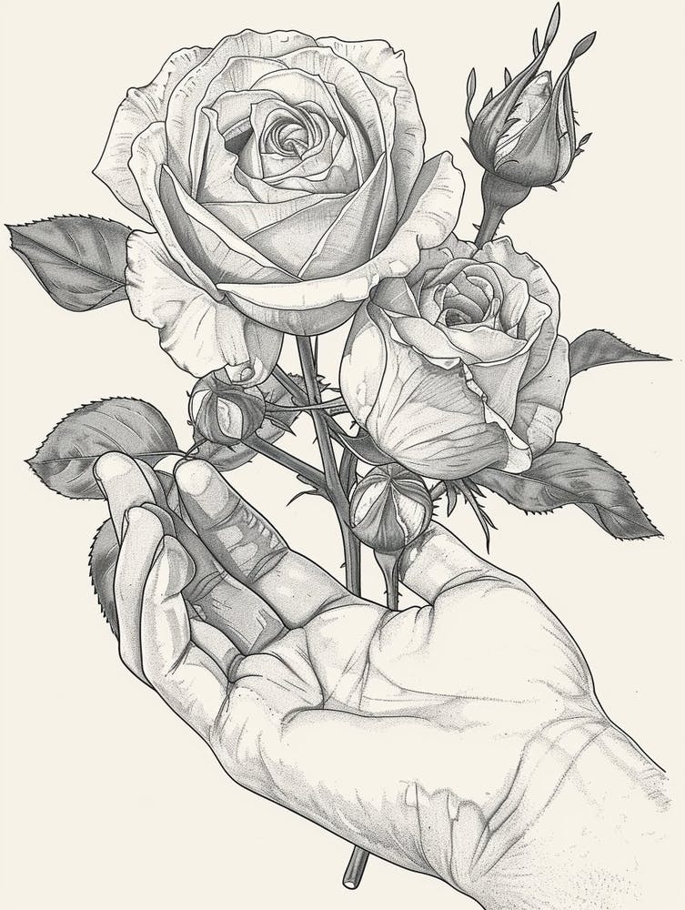 Rose In A Hand Line Drawing 1