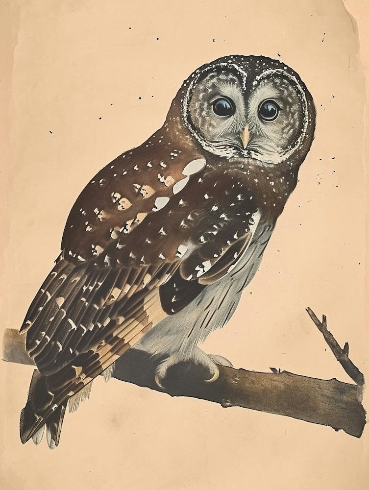 Boreal Owl Vintage Illustration 3