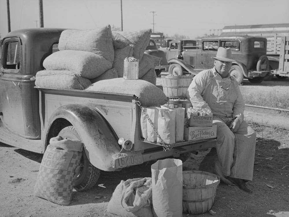 Peanut Man At Livestock Auction, San Angelo, Texas By Russell Lee