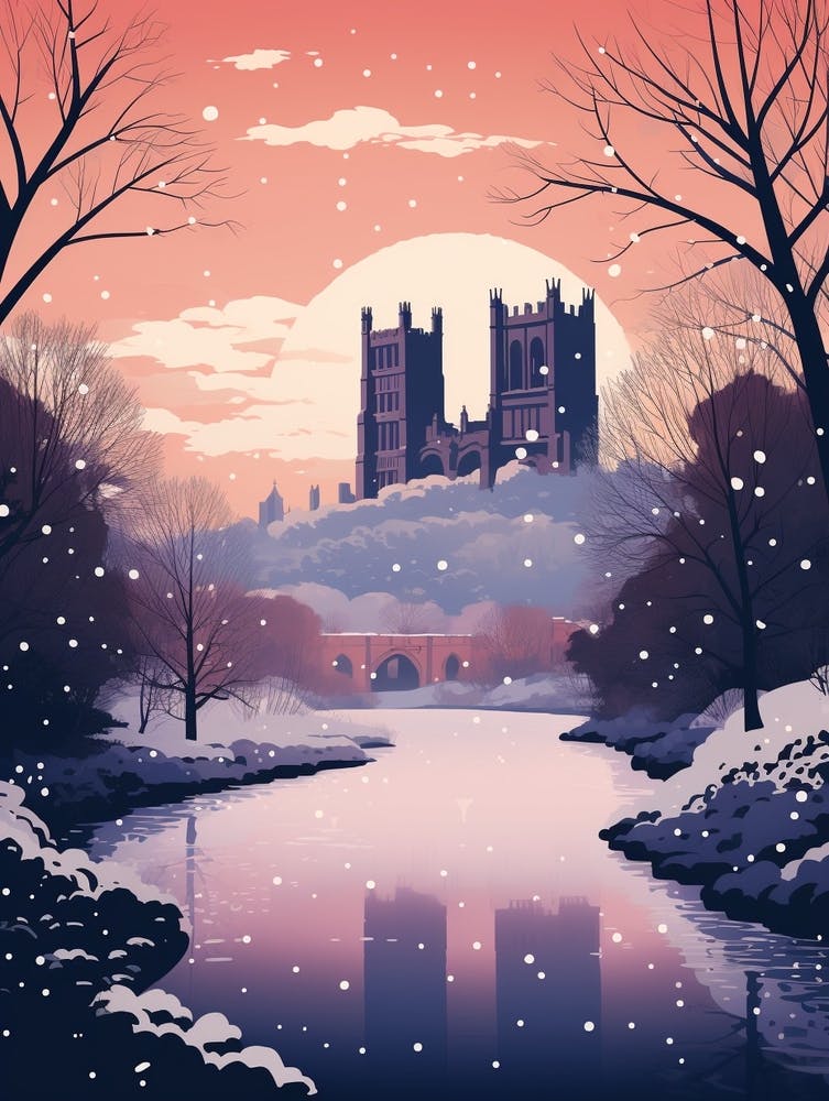 Winter Travel Night Illustration Durham United Kingdom 1
