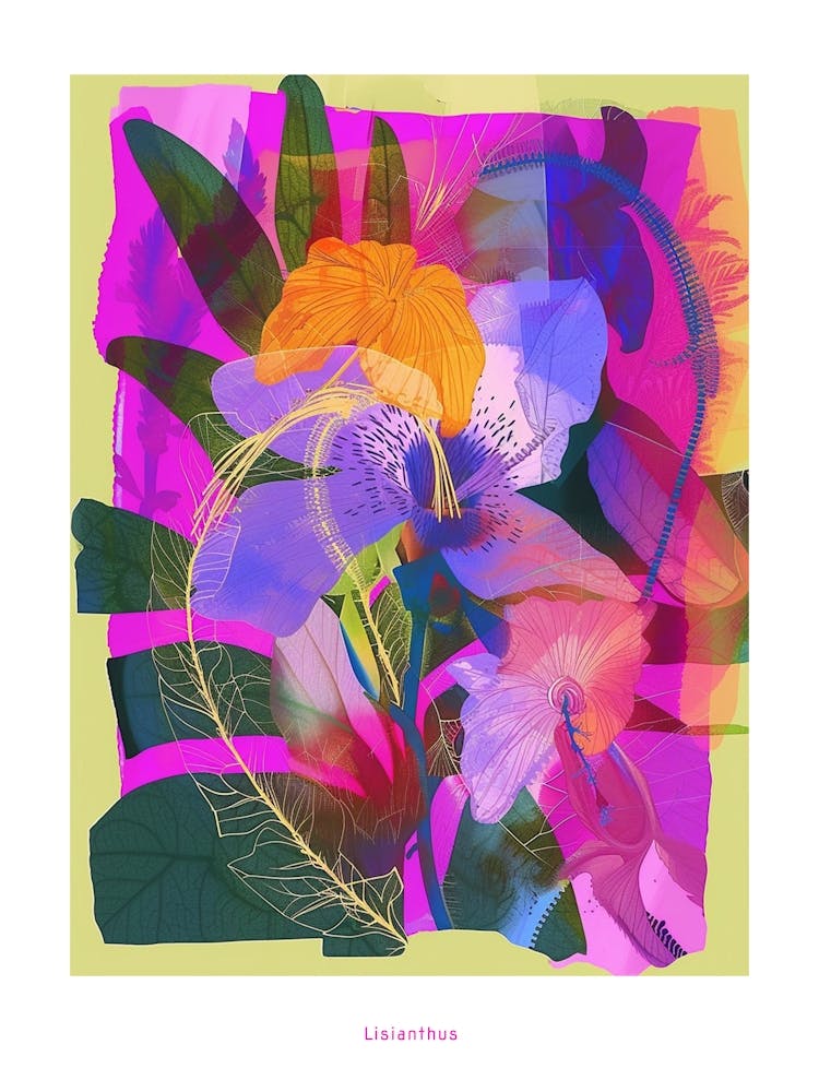 Lisianthus 4 Neon Flower Collage Poster