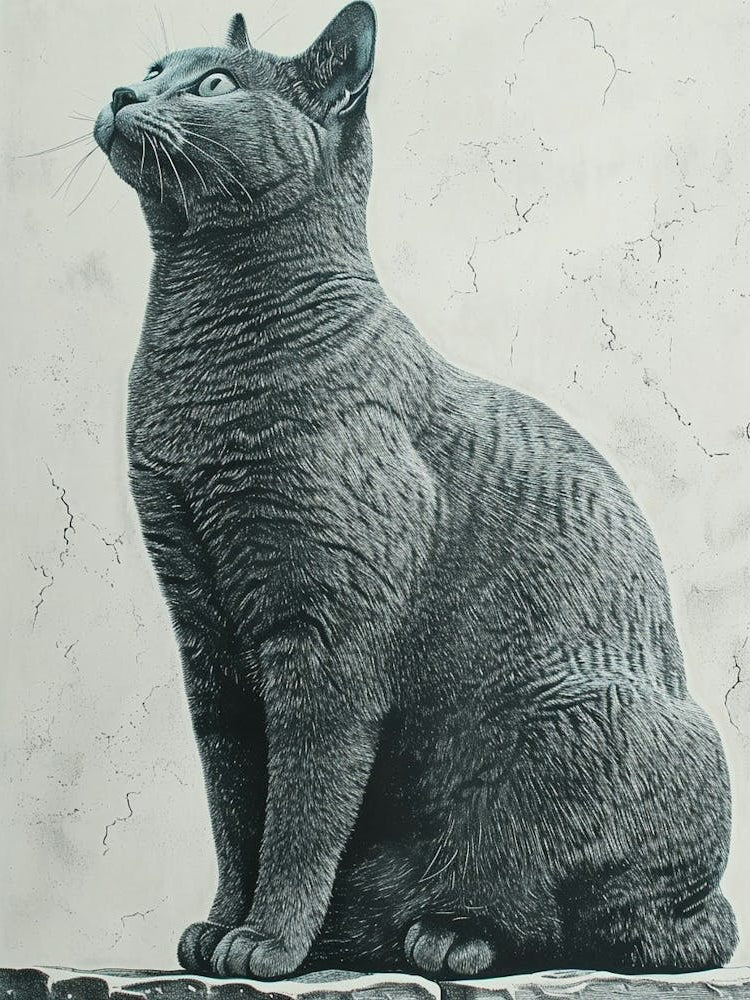 Russian Blue Cat Relief Illustration 1
