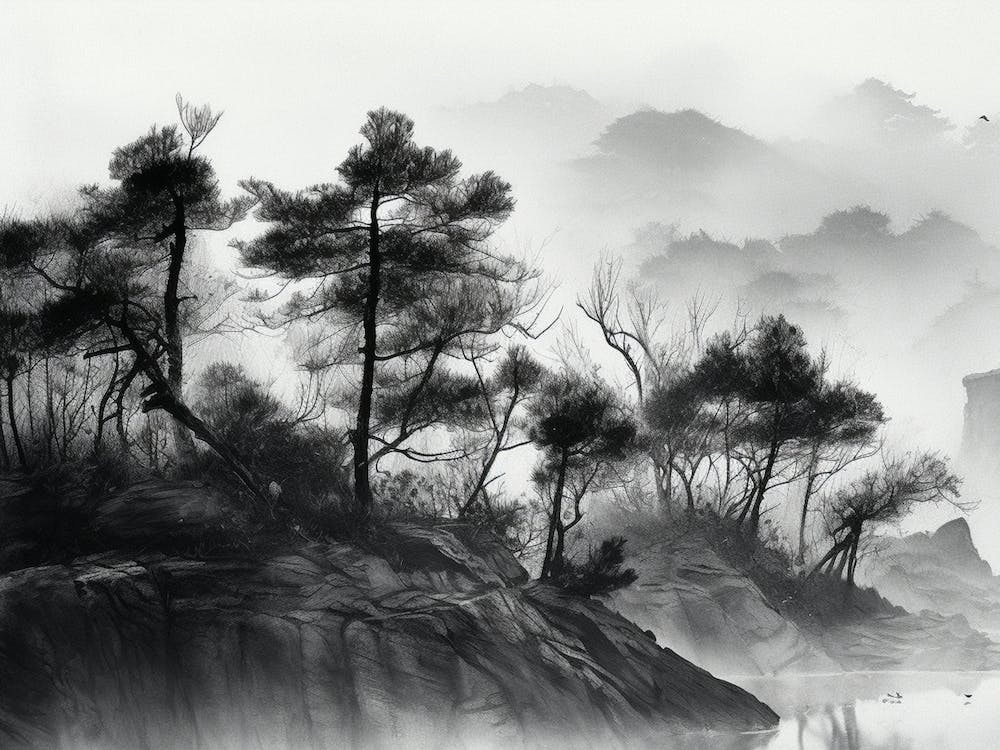 Black and White Watercolor Landscape