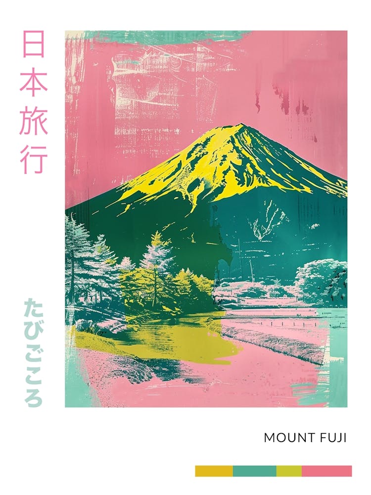 Mount Fuji Japan Retro Duotone Silkscreen Poster 1