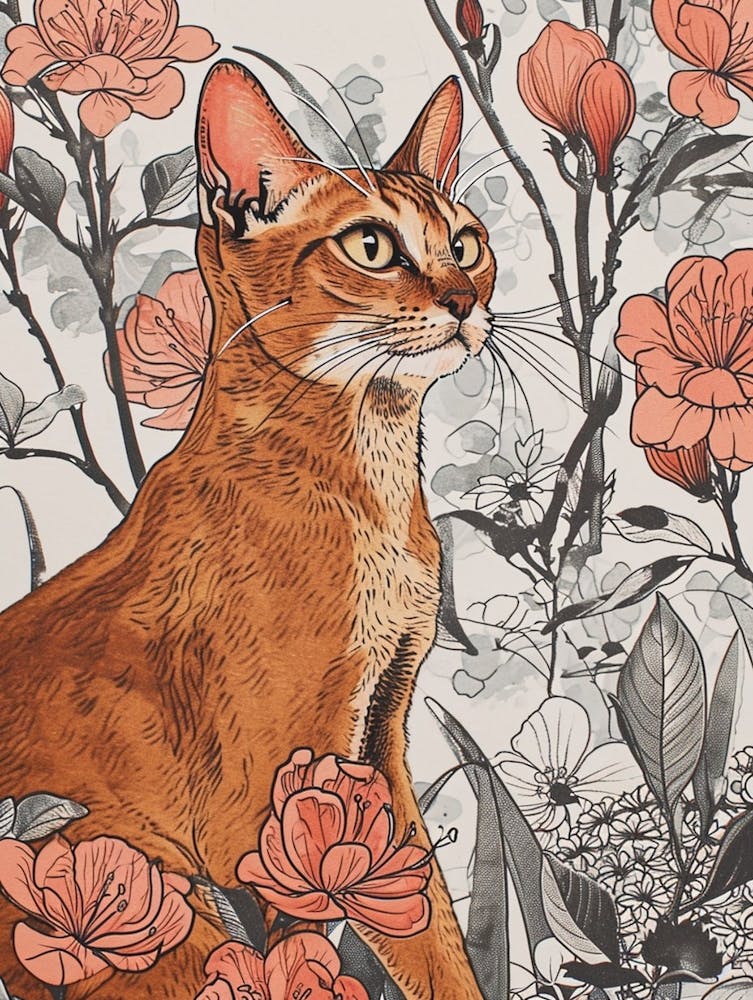Abyssinian Cat Japanese Illustration 3