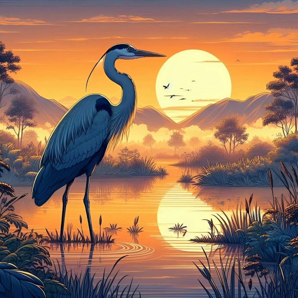 Heron At Sunset