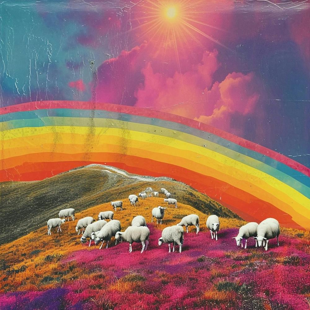Sheep Retro Rainbow Collage 2