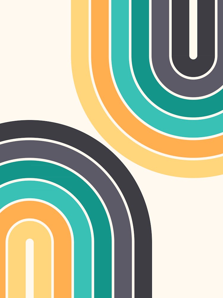 Midcentury Modern Geometric Rainbow C10 In Aesthetic Teal Grey Gold 01