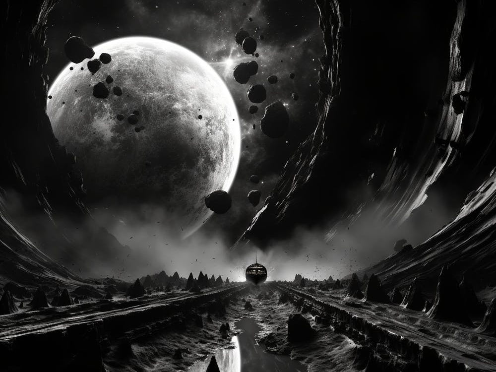 Interstellar Voyage Abstract Black And White 2