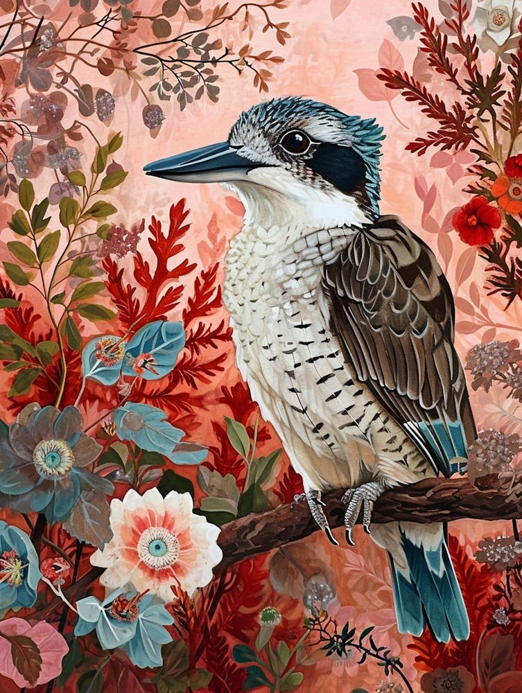 Peinture florale animalière Kookaburra 1