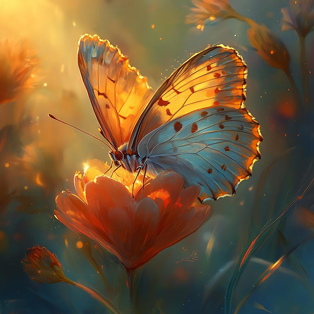 Butterfly Resting on Heart Flower 7