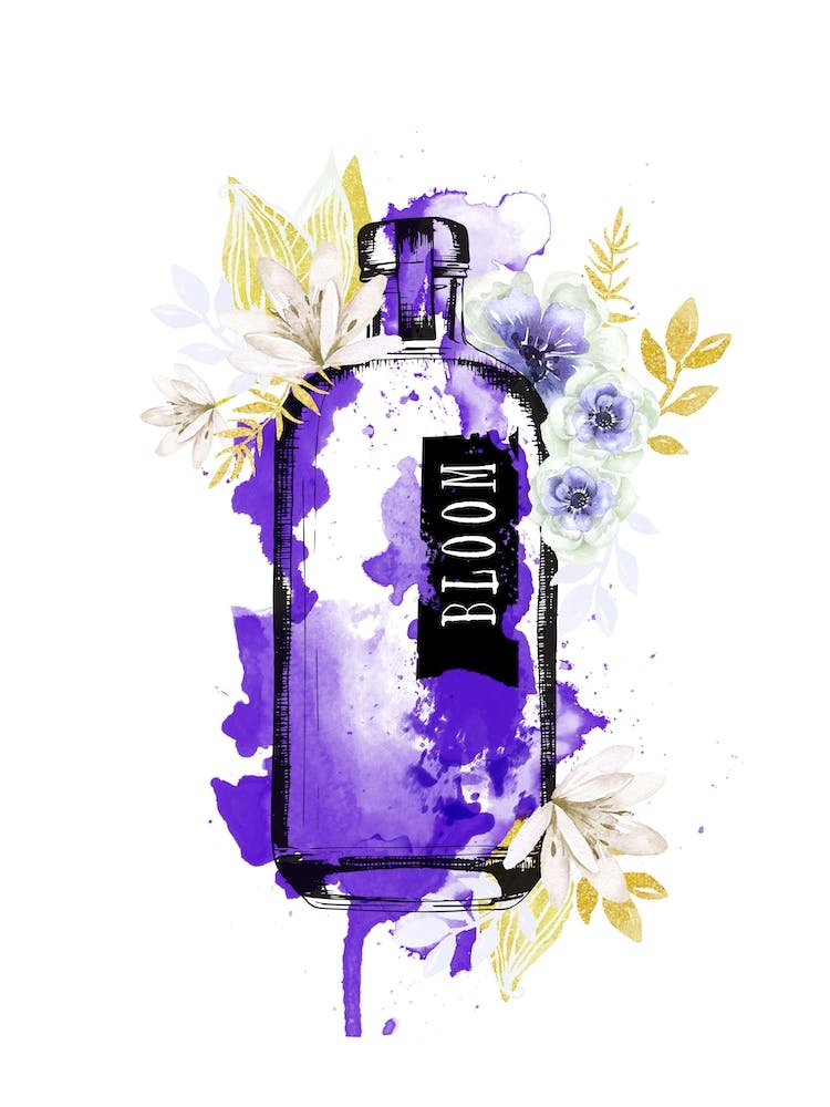 Lila Blumen Gin Flasche