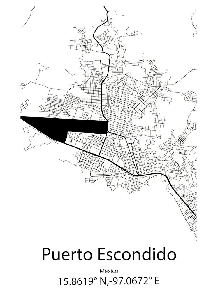 Puerto Escondido, Mexiko Minimalistische Karte