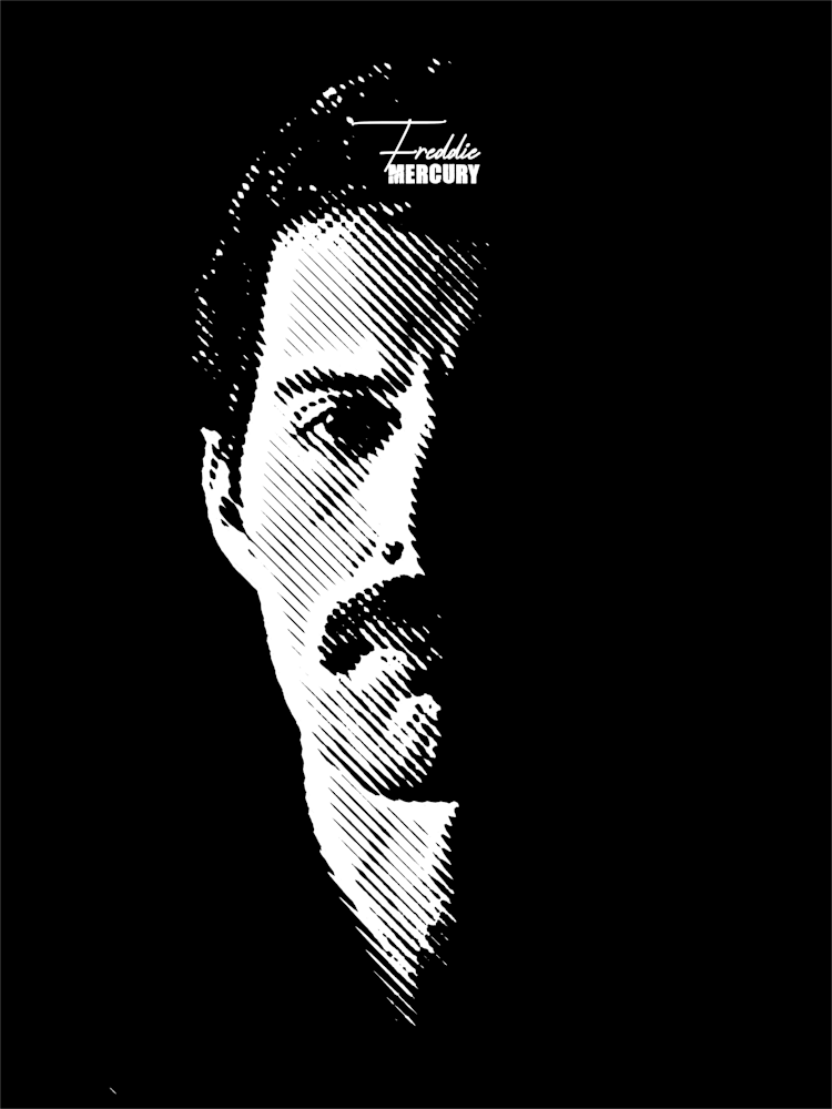 Freddie Mercury Rockmusik-Legende in Schwarz-Weiß-Strichzeichnung