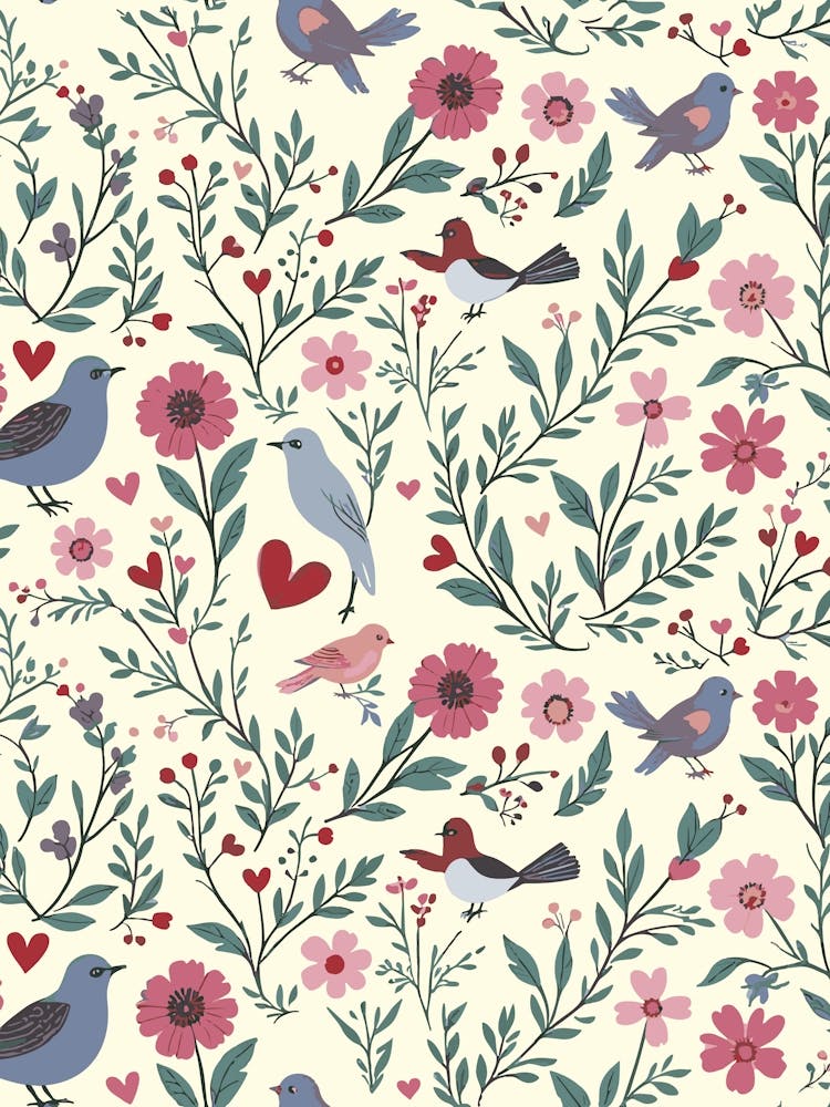 Blumen und Vögel - St. Valentinstag-Poster 1