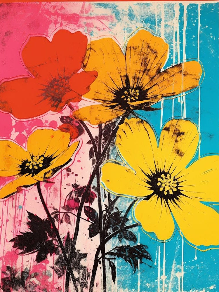 Andy Warhol Style Pop Art Flowers Flowers 4 Square