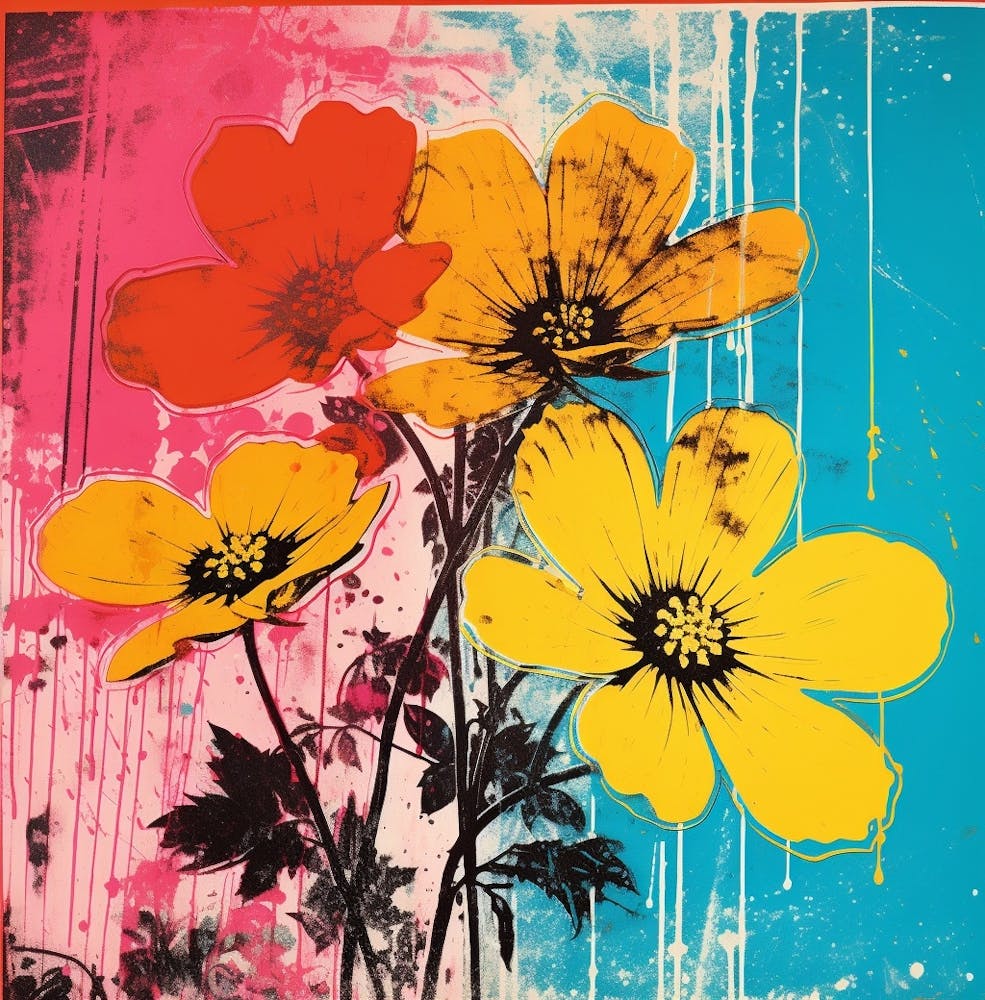 Andy Warhol Style Pop Art Flowers Flowers 4 Square