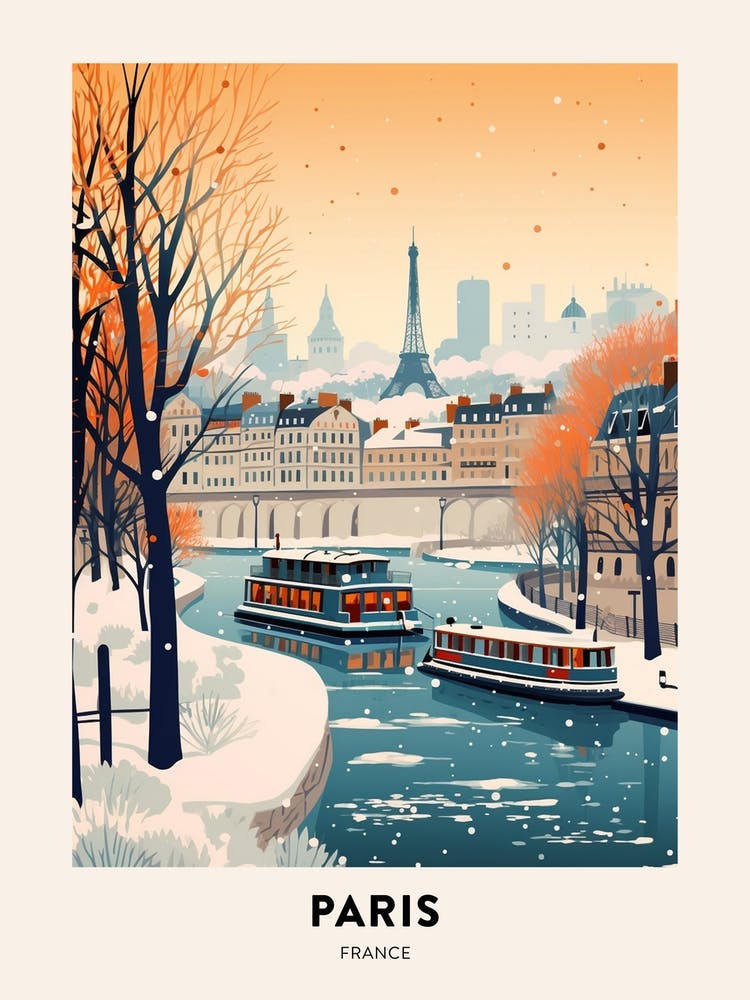 Vintage Winter Reiseposter Paris Frankreich 5