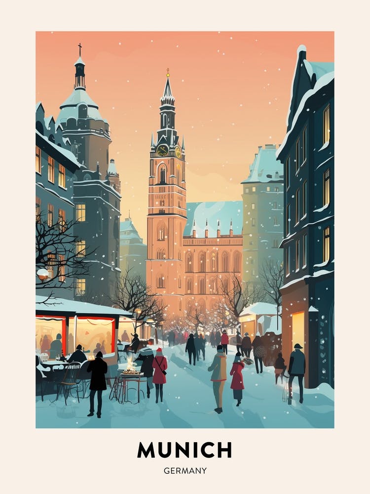 Winter Night  Travel Poster Munich Germany 3