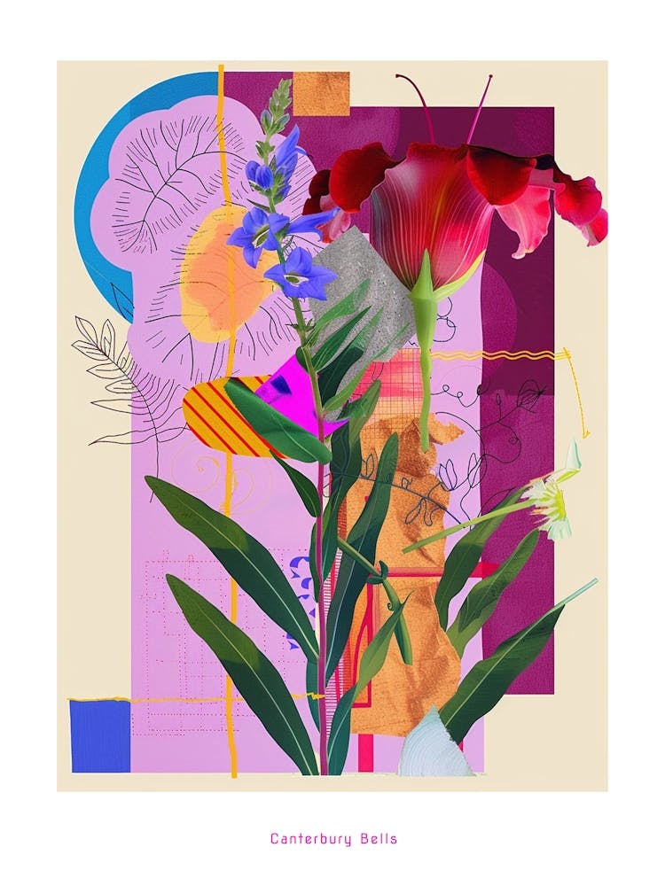 Canterbury Bells 2 Neon Flower Collage Poster