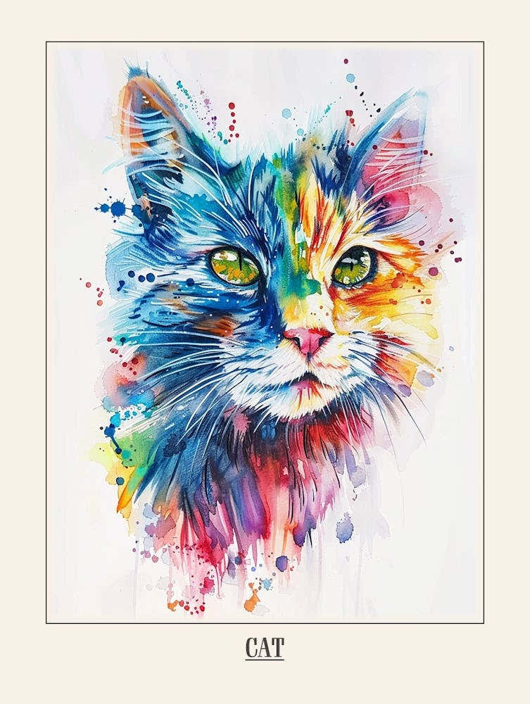 Cat Colourful Watercolour 3 Poster
