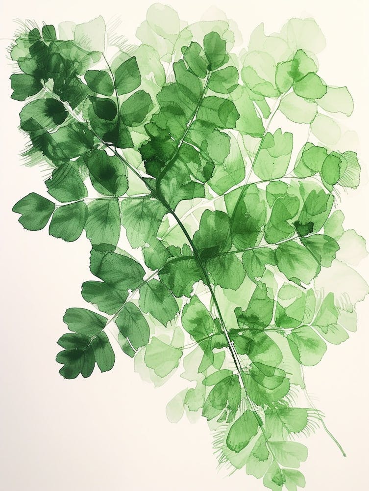 Green Ink Painting Of A Maidenhair Fern 2