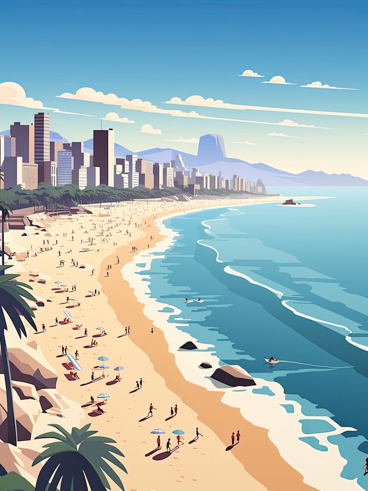 Ipanema Beach, Brazil, Flat Illustration 1