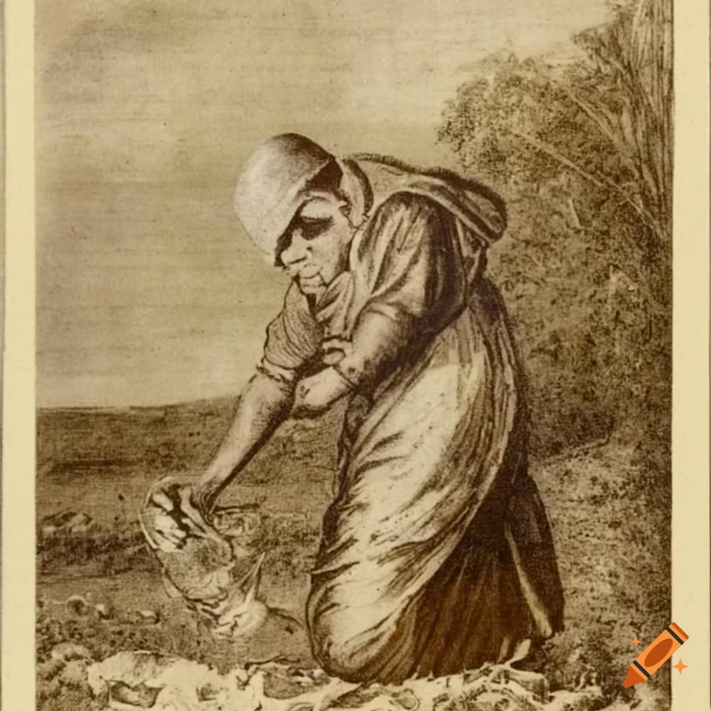 Old Holy Card Of A Man Harvesting Bread From Soil Without Fatigue