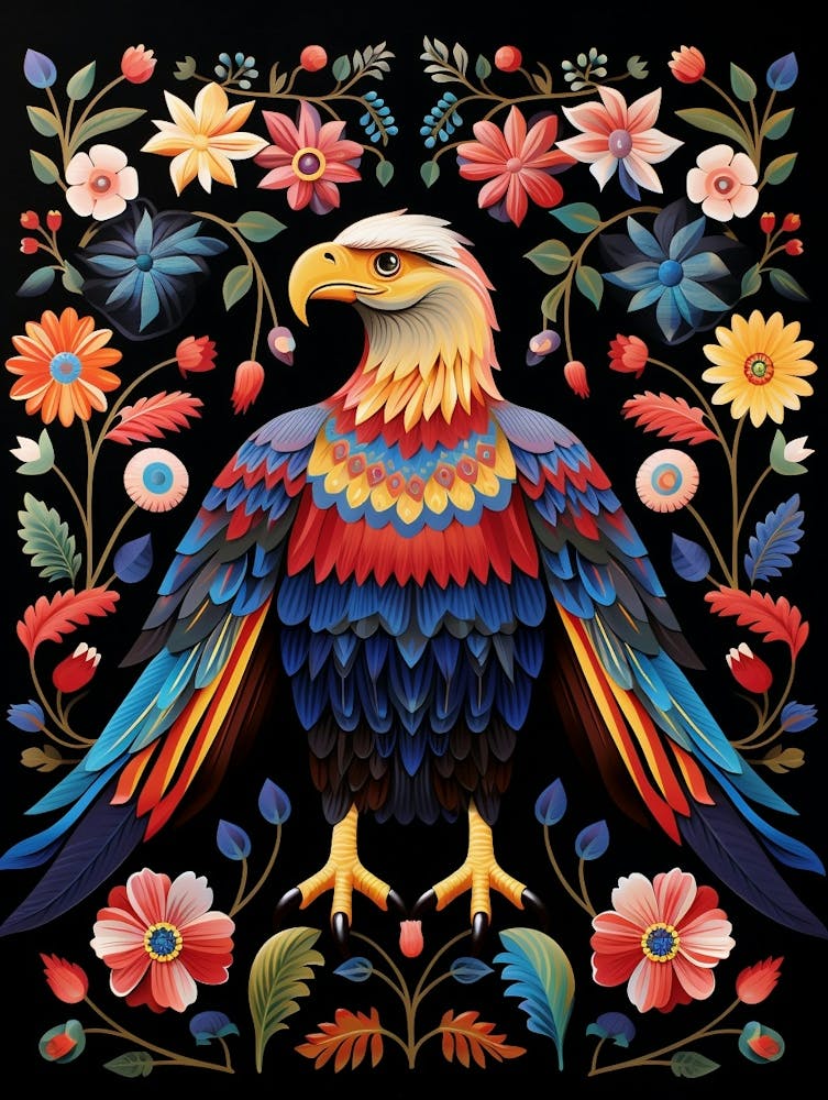 Folk Bird Illustration Bald Eagle