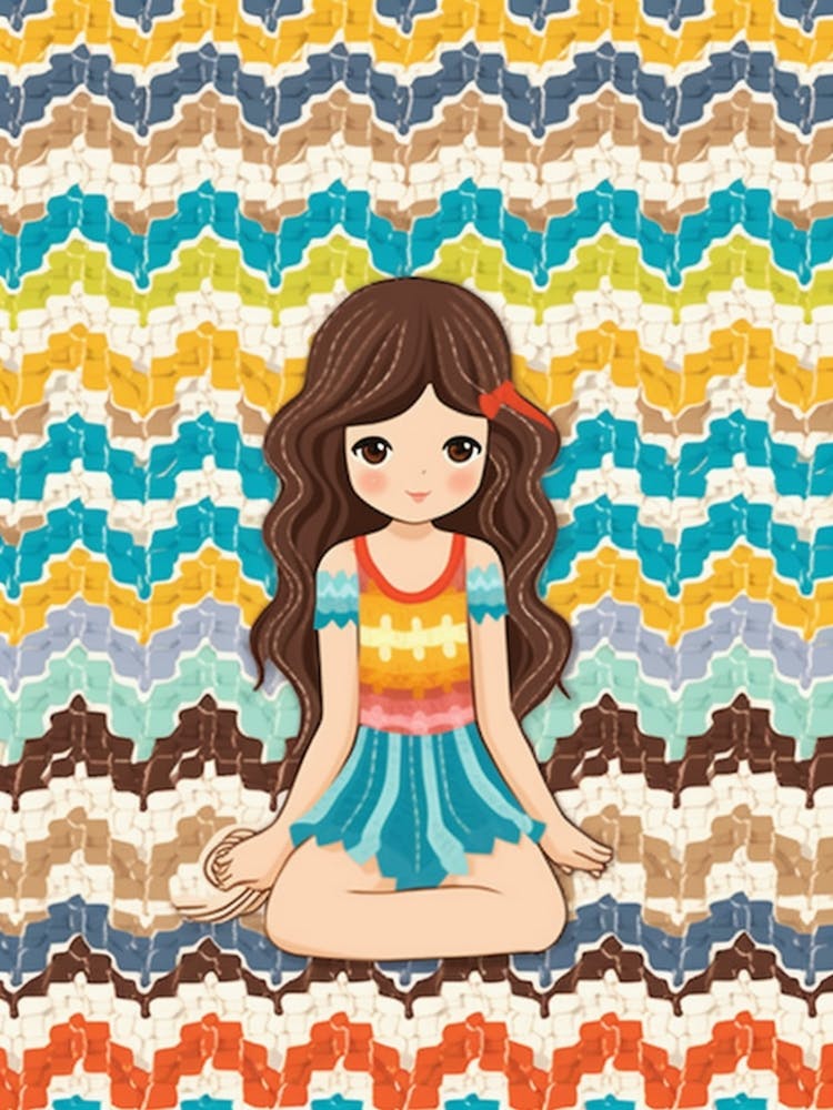 Cute Girl With Retro Crochet Background 