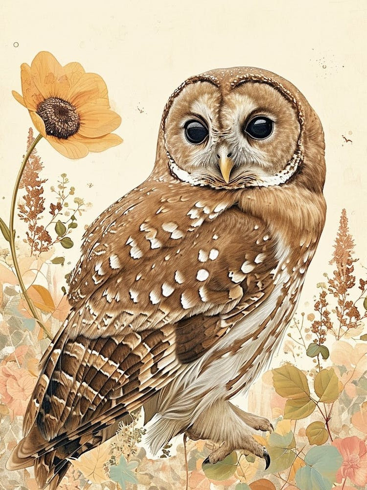 Spotted Owl Japanese Painting 4