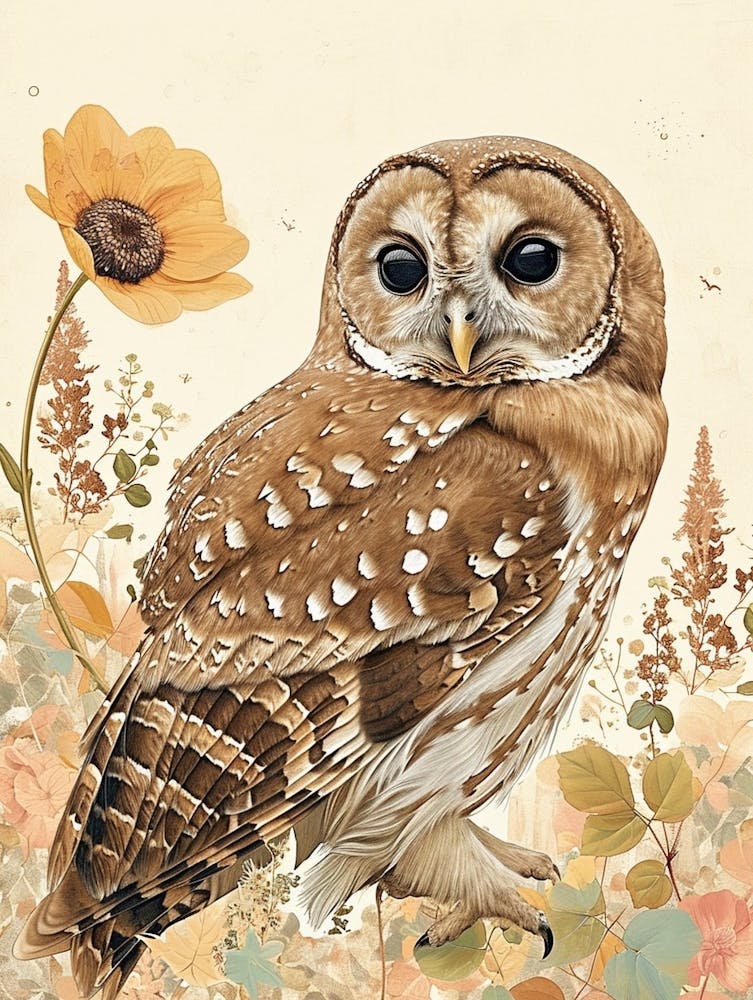 Spotted Owl Japanese Painting 4