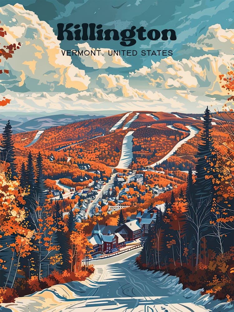 Killington Vermont Vacation Travel Art Illustration
