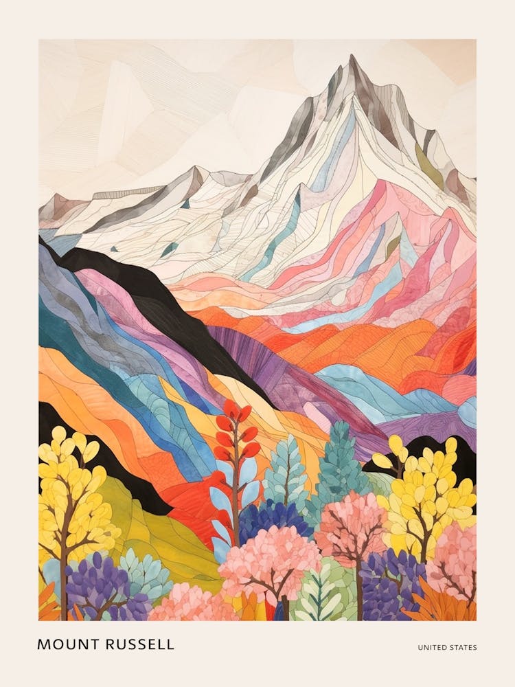 Mount Russell United States 2 Colourful Mountain Illustration Poster