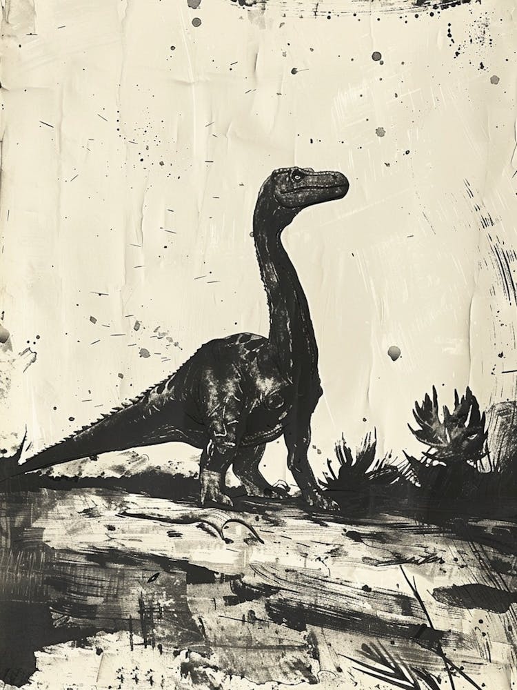 Plateosaurus Dinosaur Black Ink & Sepia Illustration 2