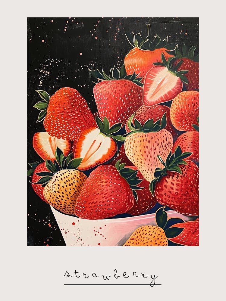 Strawberry Explosion Art Deco Poster